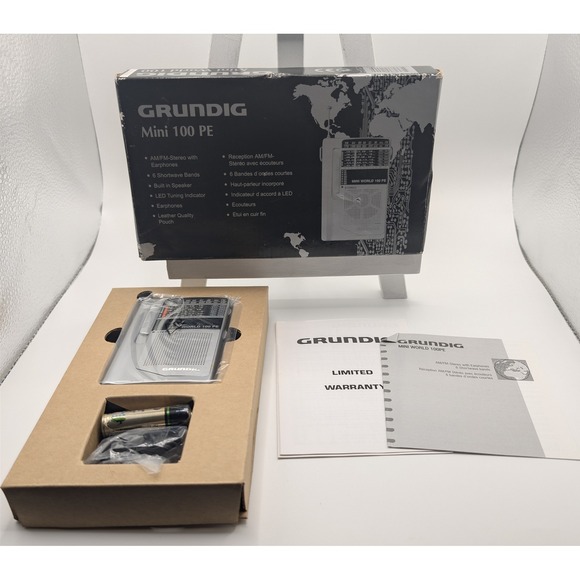 Grundig Mini 100 PE Portable AM FM 6 Shortwave Band Radio Silver World Receiver